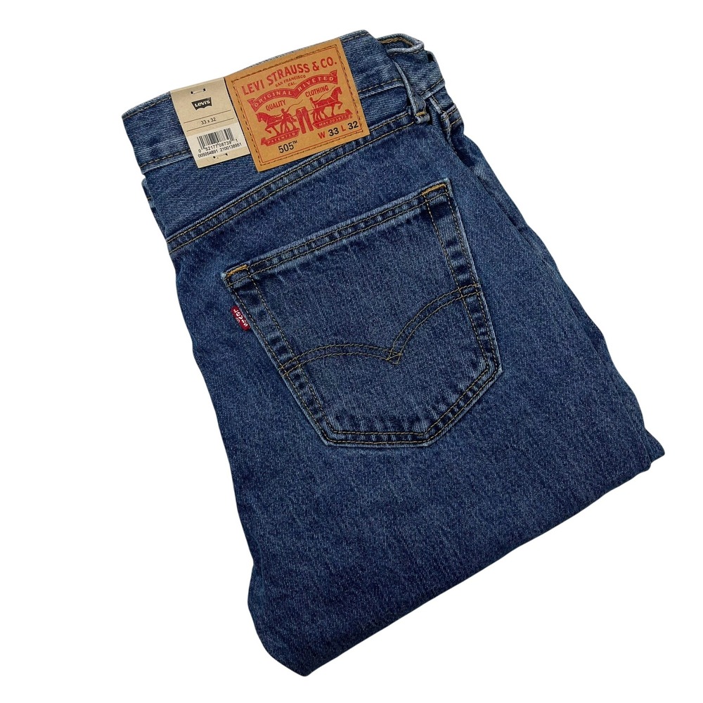 Levi's 505 Regular Fit Mens 33x32 Blue Straight Leg Cotton Jeans 00505-4891